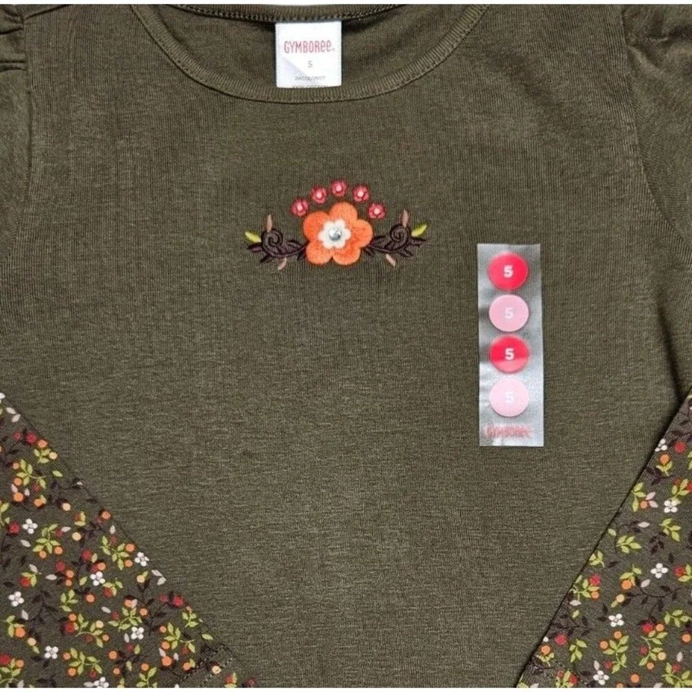 Vintage Gymboree Long Sleeved Top Size 5 Green Floral Primrose Line Y2K NWT